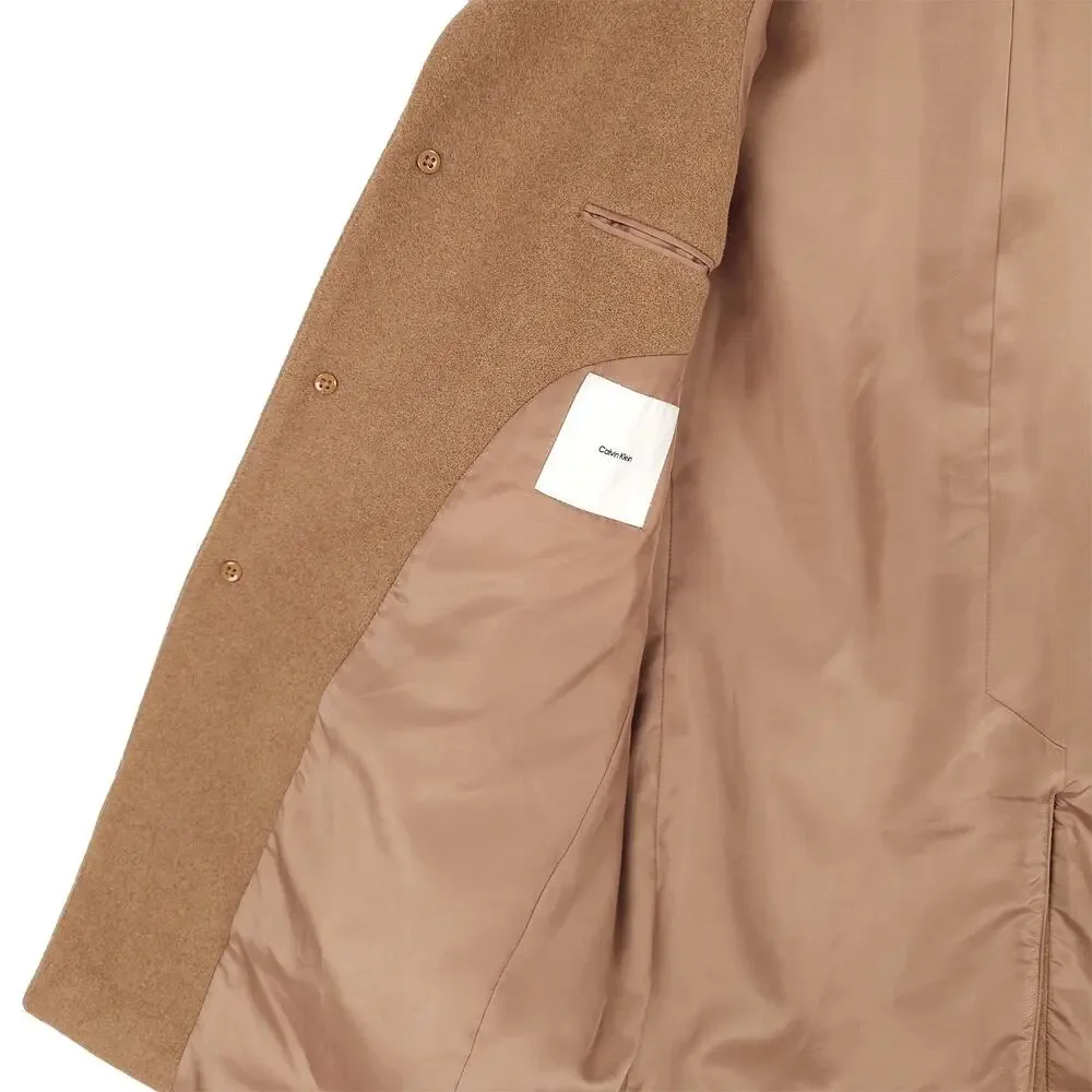 Calvin Klein Mens Prosper Slim Fit Overcoat 40R Beige Camel Solid Wool Blend NWT